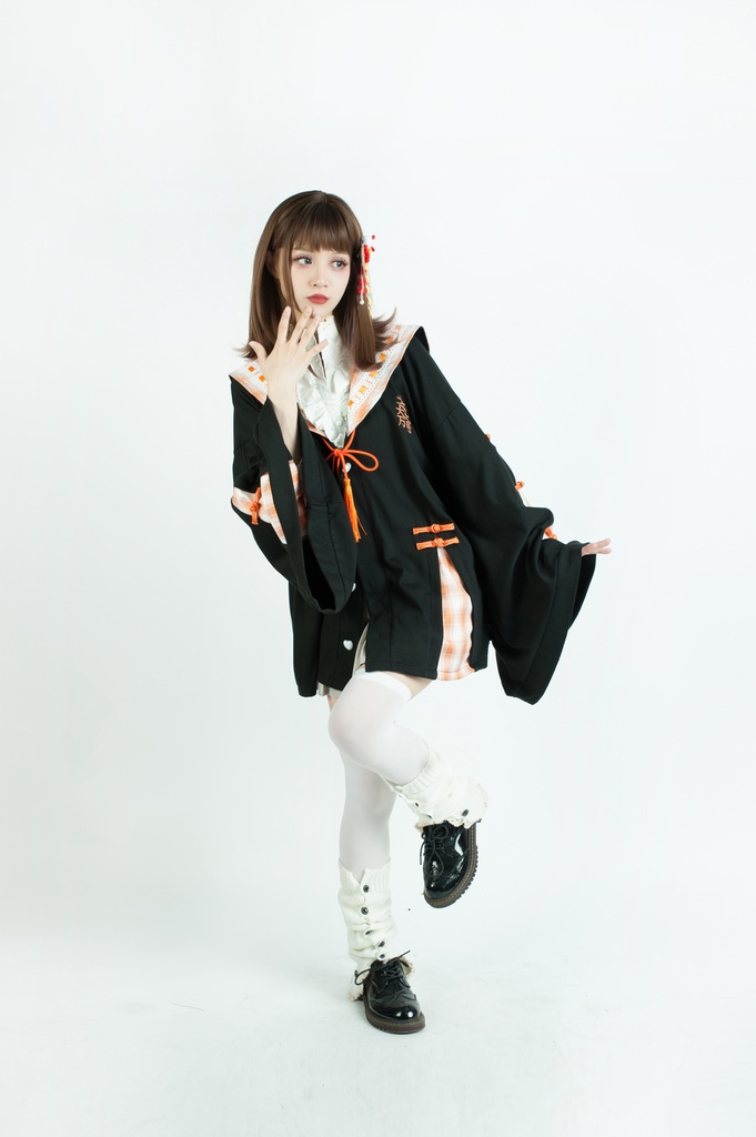 Jillpunk和風モード戦国武将物語 無銘正宗の主 石田三成 家紋刺繡 タータンチェック柄 セーラーカラー 和装 チャイナボタン タッセル紐 現代羽織 ジャケット オリジナル メンズ レディー V系カッコいい おしゃれ男女兼用ファッション秋葉系