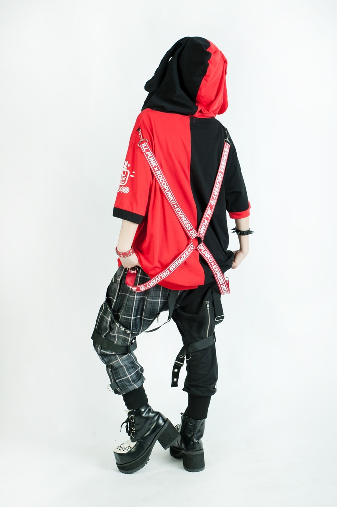 Jillpunkアニメ 可愛いお宅 ニ次コン 機動警察 NEET 自宅警備員 巡査警戒兵 ハーネス付き カンガルーポケット 反対色 うさぎ耳 ゆったり半袖 パーカー オリジナル メンズ レディーズ おしゃれ 男女兼用 ファッション 秋葉系