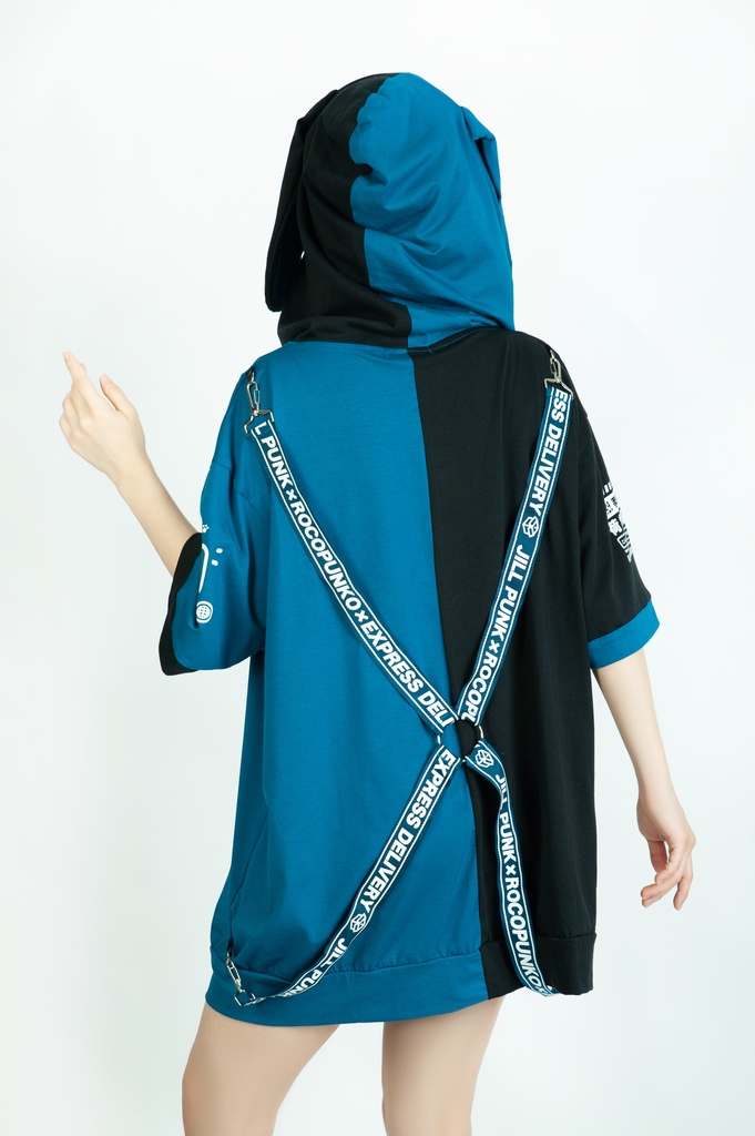 Jillpunkアニメ 可愛いお宅 ニ次コン 機動警察 NEET 自宅警備員 巡査警戒兵 ハーネス付き カンガルーポケット 反対色 うさぎ耳 ゆったり半袖 パーカー オリジナル メンズ レディーズ おしゃれ 男女兼用 ファッション 秋葉系