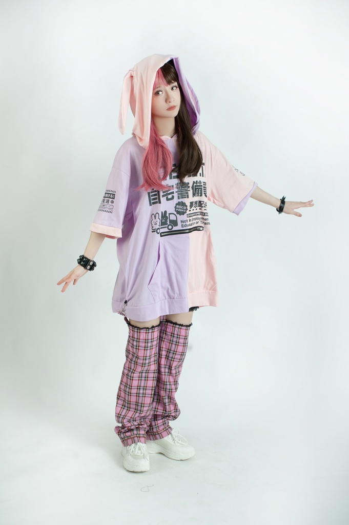 Jillpunkアニメ 可愛いお宅 ニ次コン 機動警察 NEET 自宅警備員 巡査警戒兵 ハーネス付き カンガルーポケット 反対色 うさぎ耳 ゆったり半袖 パーカー オリジナル メンズ レディーズ おしゃれ 男女兼用 ファッション 秋葉系