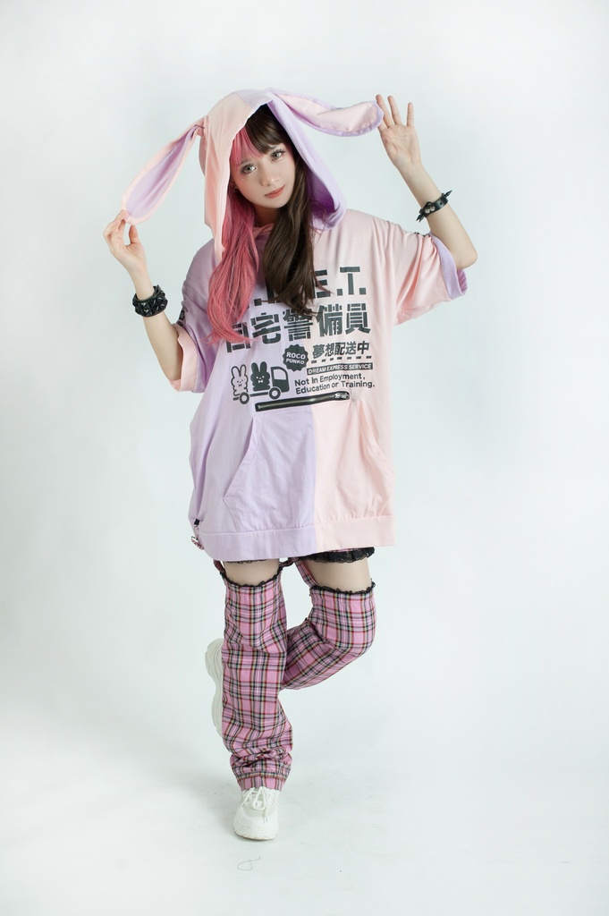 Jillpunkアニメ 可愛いお宅 ニ次コン 機動警察 NEET 自宅警備員 巡査警戒兵 ハーネス付き カンガルーポケット 反対色 うさぎ耳 ゆったり半袖 パーカー オリジナル メンズ レディーズ おしゃれ 男女兼用 ファッション 秋葉系