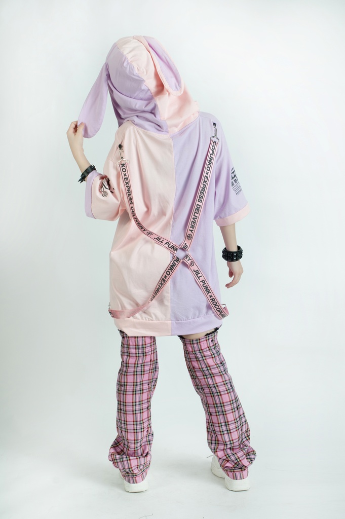 Jillpunkアニメ 可愛いお宅 ニ次コン 機動警察 NEET 自宅警備員 巡査警戒兵 ハーネス付き カンガルーポケット 反対色 うさぎ耳 ゆったり半袖 パーカー オリジナル メンズ レディーズ おしゃれ 男女兼用 ファッション 秋葉系