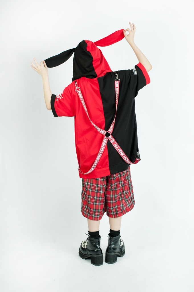 Jillpunkアニメ 可愛いお宅 ニ次コン 機動警察 NEET 自宅警備員 巡査警戒兵 ハーネス付き カンガルーポケット 反対色 うさぎ耳 ゆったり半袖 パーカー オリジナル メンズ レディーズ おしゃれ 男女兼用 ファッション 秋葉系