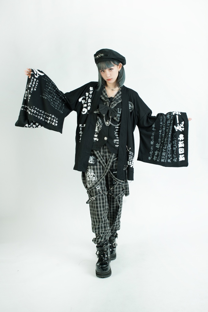 Jillpunk和風モード戦国武将物語 越後の龍 上杉謙信 家紋刺繡 安全ピン 鎖チェーン付き 振袖 和装 現代羽織 ジャケット オリジナル メンズ レディー V系カッコいい おしゃれ男女兼用ファッション秋葉系