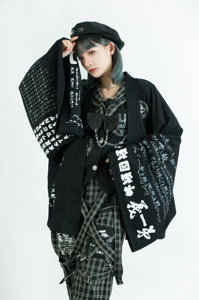 Jillpunk和風モード戦国武将物語 越後の龍 上杉謙信 家紋刺繡 安全ピン 鎖チェーン付き 振袖 和装 現代羽織 ジャケット オリジナル メンズ レディー V系カッコいい おしゃれ男女兼用ファッション秋葉系