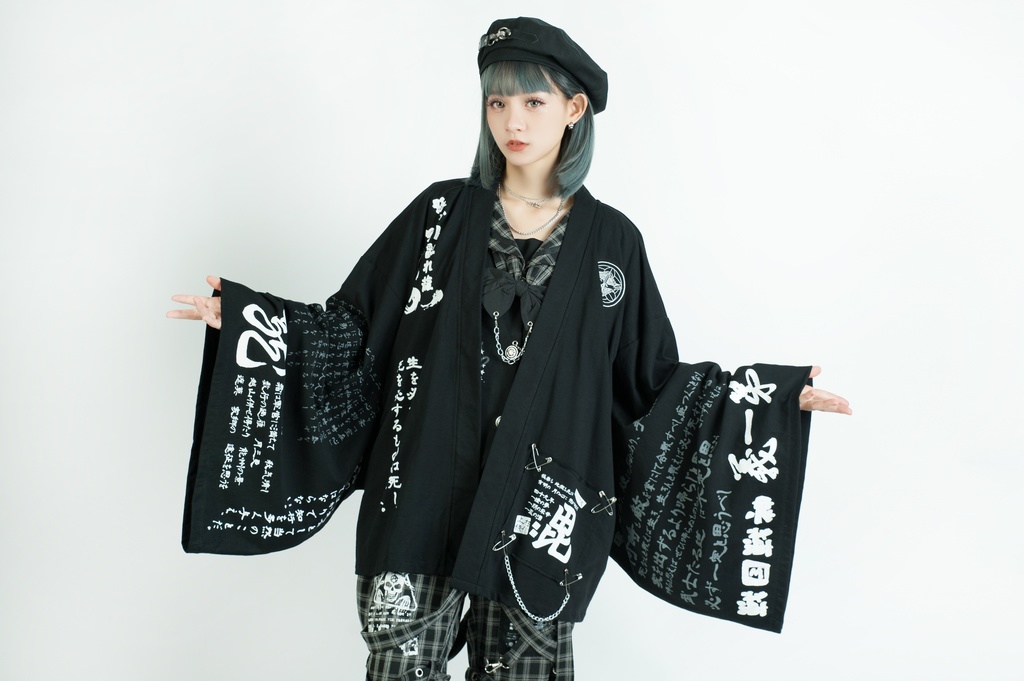 Jillpunk和風モード戦国武将物語 越後の龍 上杉謙信 家紋刺繡 安全ピン 鎖チェーン付き 振袖 和装 現代羽織 ジャケット オリジナル メンズ レディー V系カッコいい おしゃれ男女兼用ファッション秋葉系