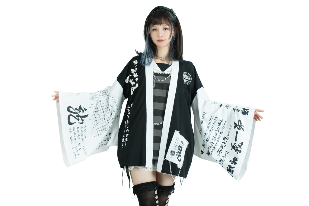 Jillpunk和風モード戦国武将物語 越後の龍 上杉謙信 家紋刺繡 安全ピン 鎖チェーン付き 振袖 和装 現代羽織 ジャケット オリジナル メンズ レディー V系カッコいい おしゃれ男女兼用ファッション秋葉系