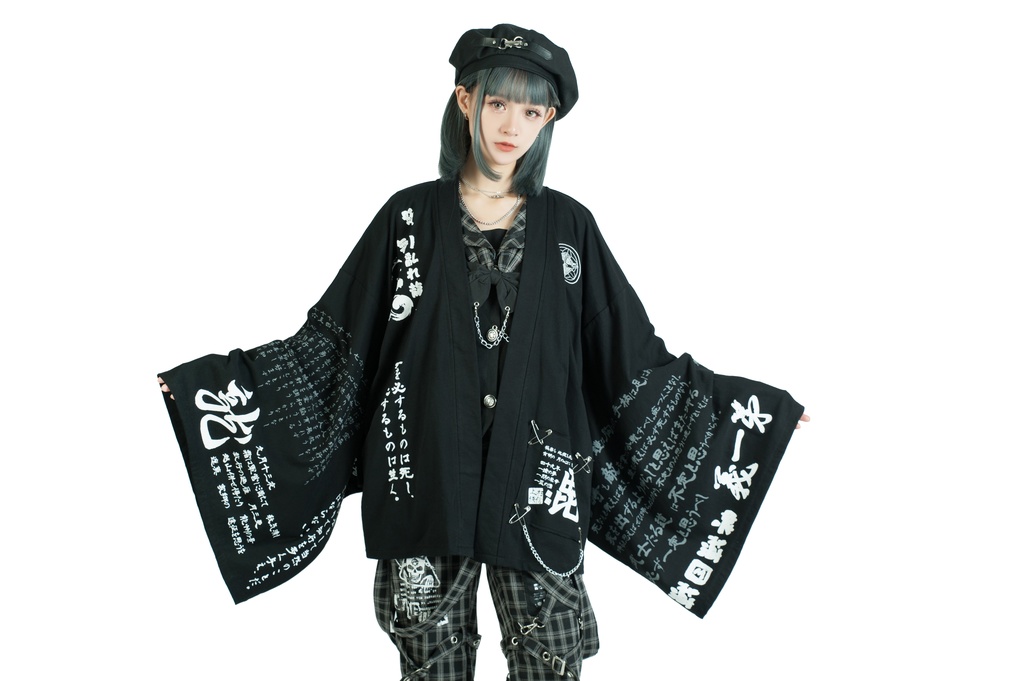 Jillpunk和風モード戦国武将物語 越後の龍 上杉謙信 家紋刺繡 安全ピン 鎖チェーン付き 振袖 和装 現代羽織 ジャケット オリジナル メンズ レディー V系カッコいい おしゃれ男女兼用ファッション秋葉系