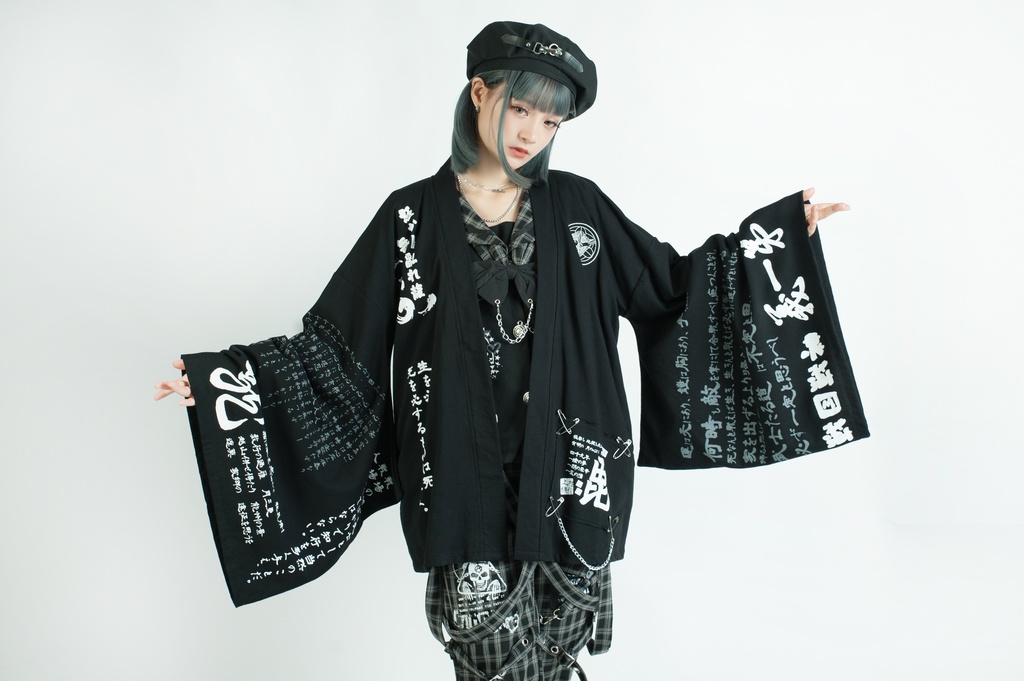 Jillpunk和風モード戦国武将物語 越後の龍 上杉謙信 家紋刺繡 安全ピン 鎖チェーン付き 振袖 和装 現代羽織 ジャケット オリジナル メンズ レディー V系カッコいい おしゃれ男女兼用ファッション秋葉系