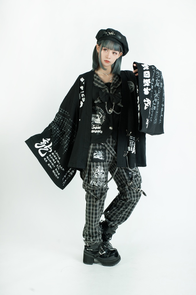 Jillpunk和風モード戦国武将物語 越後の龍 上杉謙信 家紋刺繡 安全ピン 鎖チェーン付き 振袖 和装 現代羽織 ジャケット オリジナル メンズ レディー V系カッコいい おしゃれ男女兼用ファッション秋葉系