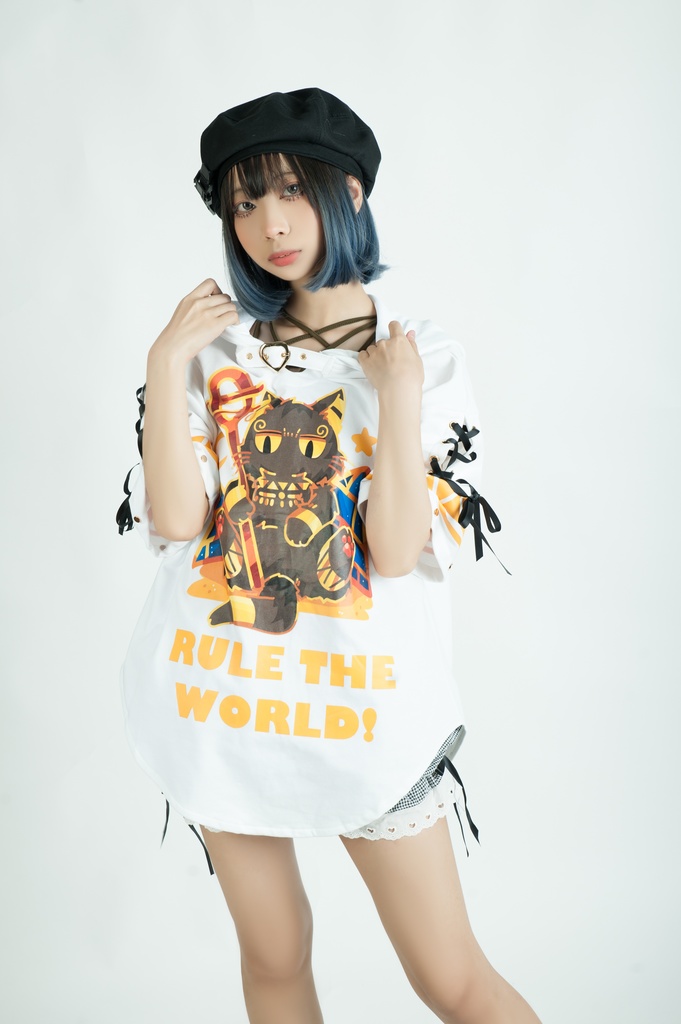 Jillpunk芝麻コラボアニメ 可愛い お宅 ニ次コン エジプト神話ベビー バステト猫の女神 ラウンドヘム レースアップリボン ゆったり 猫耳 半袖 パーカー オリジナル メンズ レディーズ おしゃれ 男女兼用 ファッション 秋葉系 可愛い 猫系