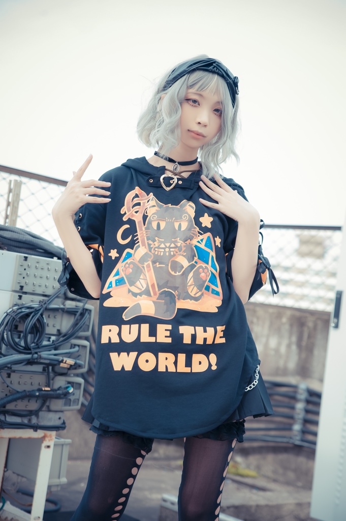 Jillpunk芝麻コラボアニメ 可愛い お宅 ニ次コン エジプト神話ベビー バステト猫の女神 ラウンドヘム レースアップリボン ゆったり 猫耳 半袖 パーカー オリジナル メンズ レディーズ おしゃれ 男女兼用 ファッション 秋葉系 可愛い 猫系