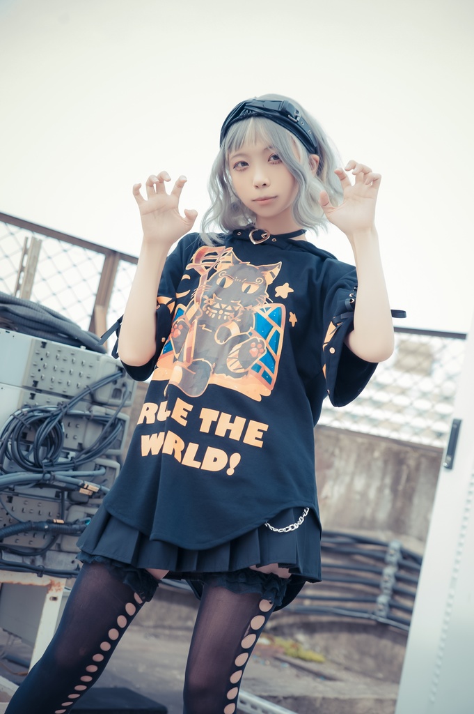 Jillpunk芝麻コラボアニメ 可愛い お宅 ニ次コン エジプト神話ベビー バステト猫の女神 ラウンドヘム レースアップリボン ゆったり 猫耳 半袖 パーカー オリジナル メンズ レディーズ おしゃれ 男女兼用 ファッション 秋葉系 可愛い 猫系