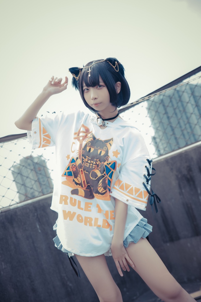 Jillpunk芝麻コラボアニメ 可愛い お宅 ニ次コン エジプト神話ベビー バステト猫の女神 ラウンドヘム レースアップリボン ゆったり 猫耳 半袖 パーカー オリジナル メンズ レディーズ おしゃれ 男女兼用 ファッション 秋葉系 可愛い 猫系