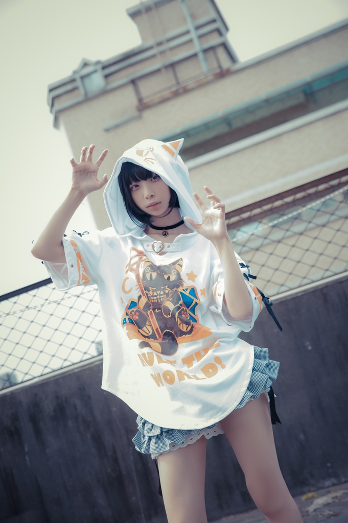 Jillpunk芝麻コラボアニメ 可愛い お宅 ニ次コン エジプト神話ベビー バステト猫の女神 ラウンドヘム レースアップリボン ゆったり 猫耳 半袖 パーカー オリジナル メンズ レディーズ おしゃれ 男女兼用 ファッション 秋葉系 可愛い 猫系