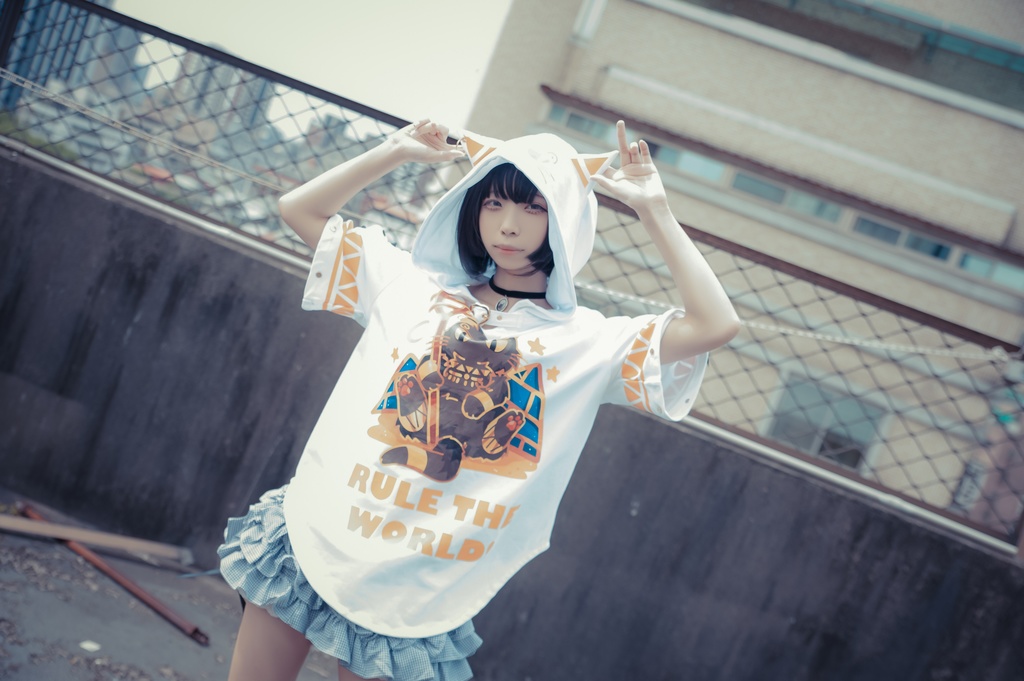 Jillpunk芝麻コラボアニメ 可愛い お宅 ニ次コン エジプト神話ベビー バステト猫の女神 ラウンドヘム レースアップリボン ゆったり 猫耳 半袖 パーカー オリジナル メンズ レディーズ おしゃれ 男女兼用 ファッション 秋葉系 可愛い 猫系