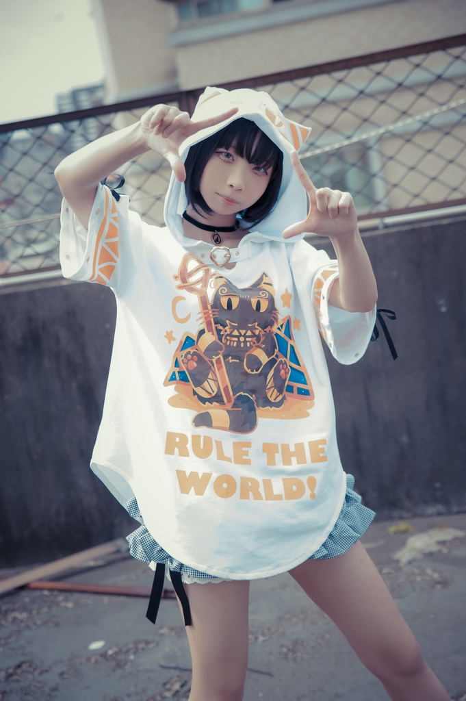 Jillpunk芝麻コラボアニメ 可愛い お宅 ニ次コン エジプト神話ベビー バステト猫の女神 ラウンドヘム レースアップリボン ゆったり 猫耳 半袖 パーカー オリジナル メンズ レディーズ おしゃれ 男女兼用 ファッション 秋葉系 可愛い 猫系