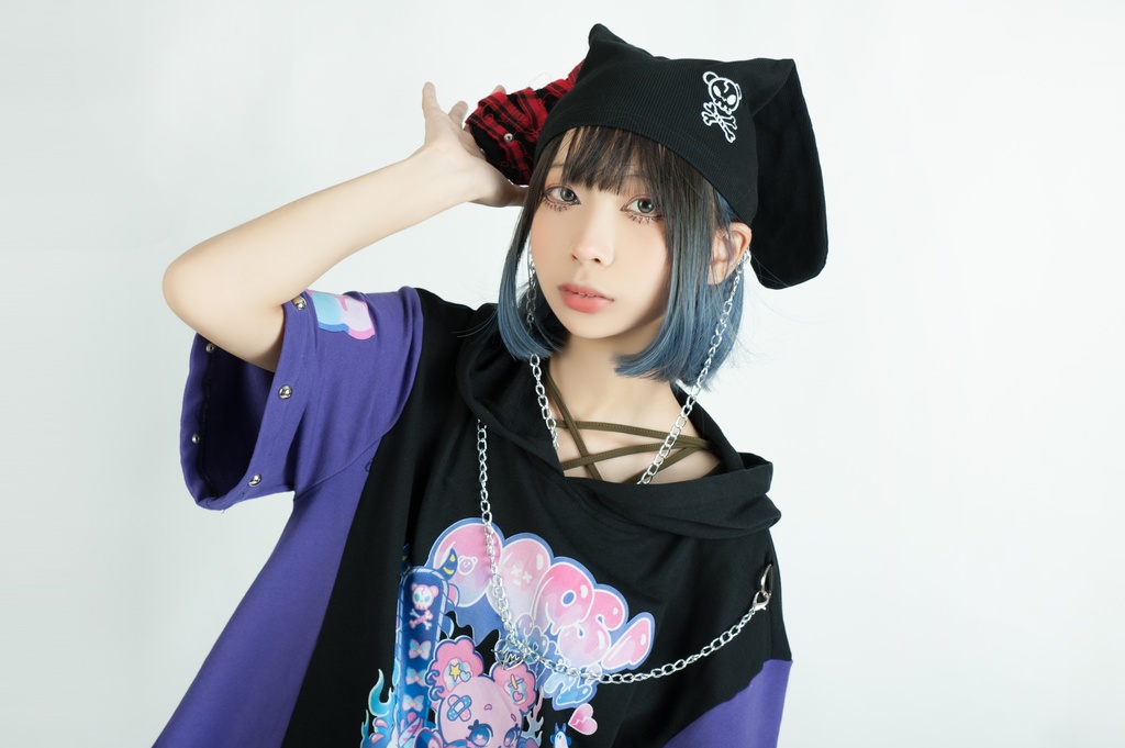 Jillpunk地雷系病みカワ パンクロック ミイラうさぎ タータン包帯 スカル刺繡 兎耳 安全ピン 鎖チェーン付き ニット ビーニー帽子 オリジナル 可愛い おしゃれ ファッション秋葉系萌え