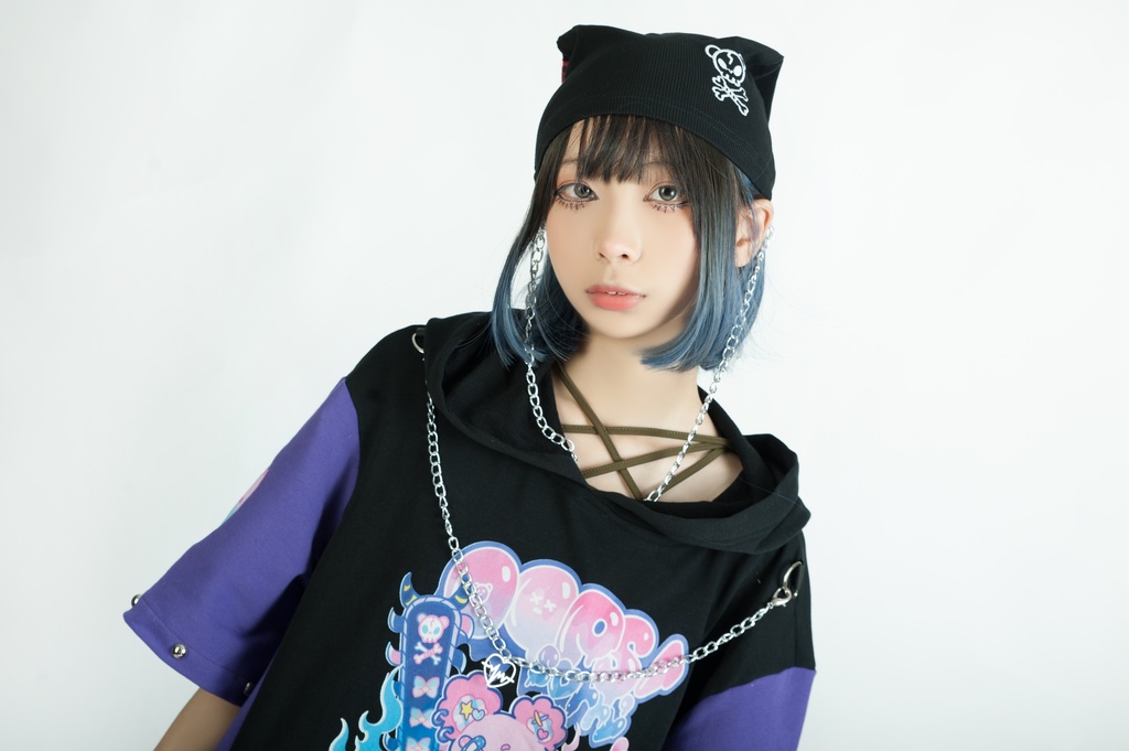 Jillpunk地雷系病みカワ パンクロック ミイラうさぎ タータン包帯 スカル刺繡 兎耳 安全ピン 鎖チェーン付き ニット ビーニー帽子 オリジナル 可愛い おしゃれ ファッション秋葉系萌え