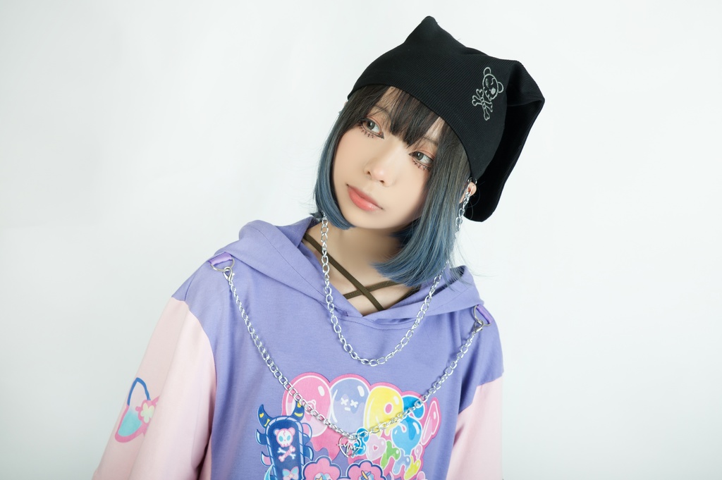 Jillpunk地雷系病みカワ パンクロック ミイラうさぎ タータン包帯 スカル刺繡 兎耳 安全ピン 鎖チェーン付き ニット ビーニー帽子 オリジナル 可愛い おしゃれ ファッション秋葉系萌え