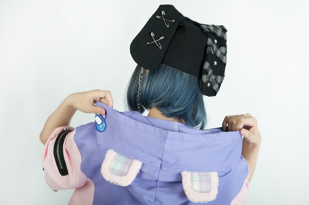 Jillpunk地雷系病みカワ パンクロック ミイラうさぎ タータン包帯 スカル刺繡 兎耳 安全ピン 鎖チェーン付き ニット ビーニー帽子 オリジナル 可愛い おしゃれ ファッション秋葉系萌え