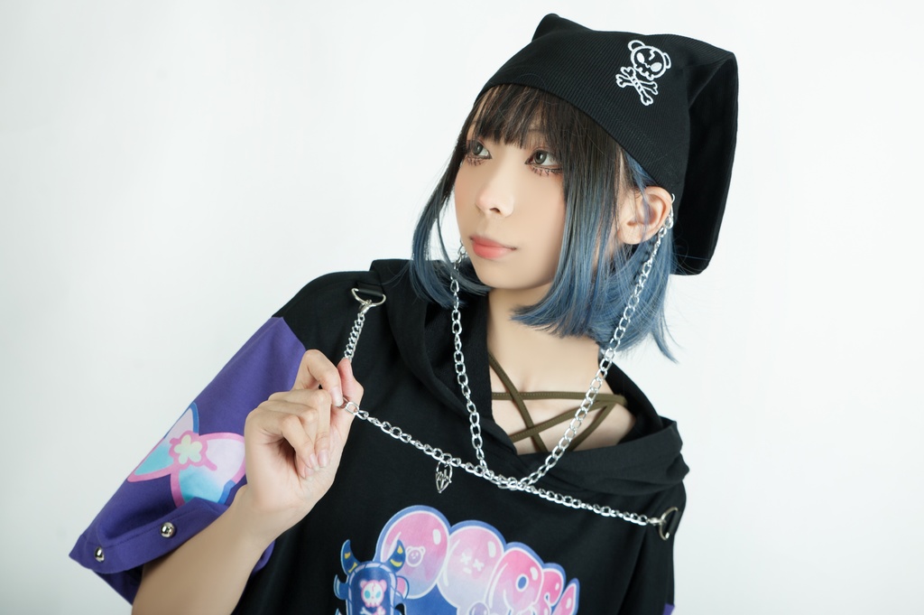 Jillpunk地雷系病みカワ パンクロック ミイラうさぎ タータン包帯 スカル刺繡 兎耳 安全ピン 鎖チェーン付き ニット ビーニー帽子 オリジナル 可愛い おしゃれ ファッション秋葉系萌え