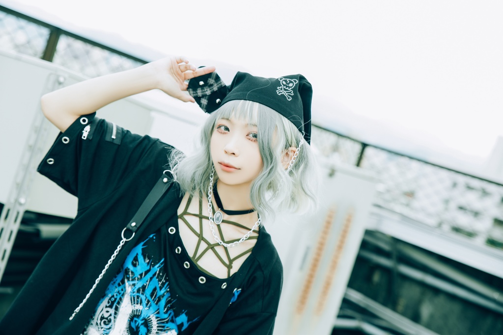 Jillpunk地雷系病みカワ パンクロック ミイラうさぎ タータン包帯 スカル刺繡 兎耳 安全ピン 鎖チェーン付き ニット ビーニー帽子 オリジナル 可愛い おしゃれ ファッション秋葉系萌え