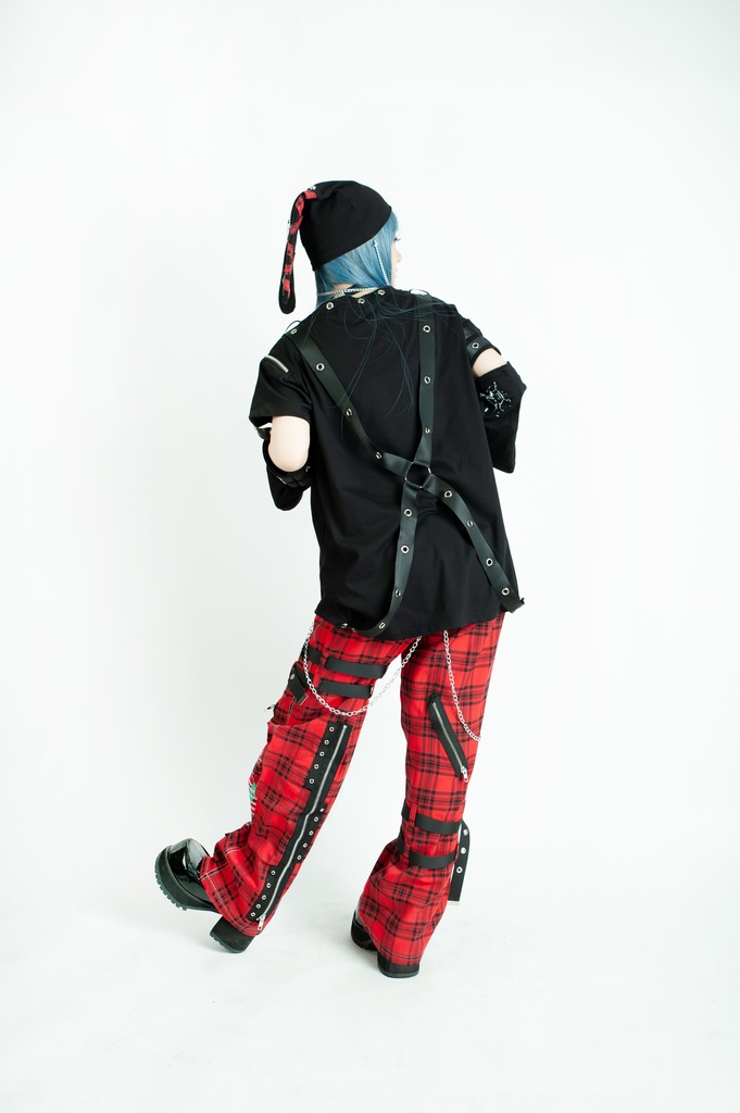 Jillpunk パンク ロック エモい Y2K 甜牙草莓コラボ 死びとの恋 ハーネス 十字架ネックレス アームカバー付き ゆったり 半袖 Tシャツ・カットソー オリジナル おしゃれ男女兼用ファッション メンズ レディース