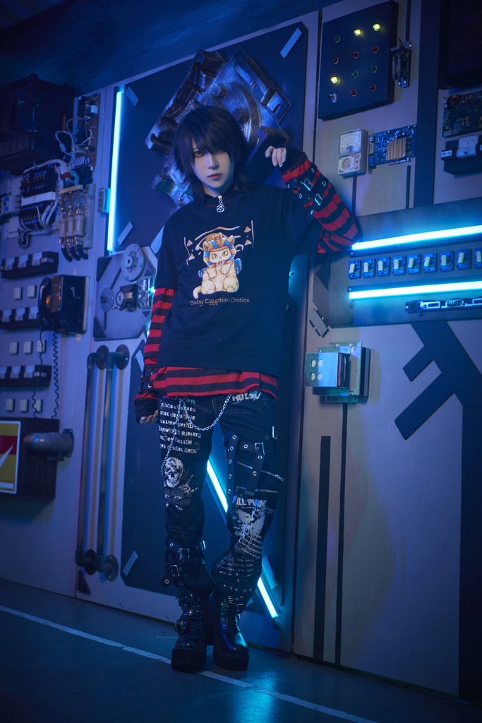 Jillpunkオリジナル パンクロック Y2K エモい ボーダー柄 着回し利く ヘンリーネック Tシャツ 五芒星チャームチャック付き 長袖ゆったり カットソー メンズ レディー 兄系V系おしゃれ男女兼用ファッションカッコいい