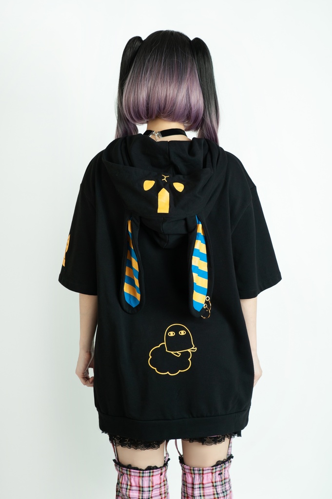 Jillpunk芝麻コラボアニメ 可愛い お宅 ニ次コン エジプト神話ベビー家族チーム 鎖チェーン ゆったり 兎耳 半袖 パーカー オリジナル メンズ レディーズ おしゃれ 男女兼用 ファッション 秋葉系 可愛い 猫系