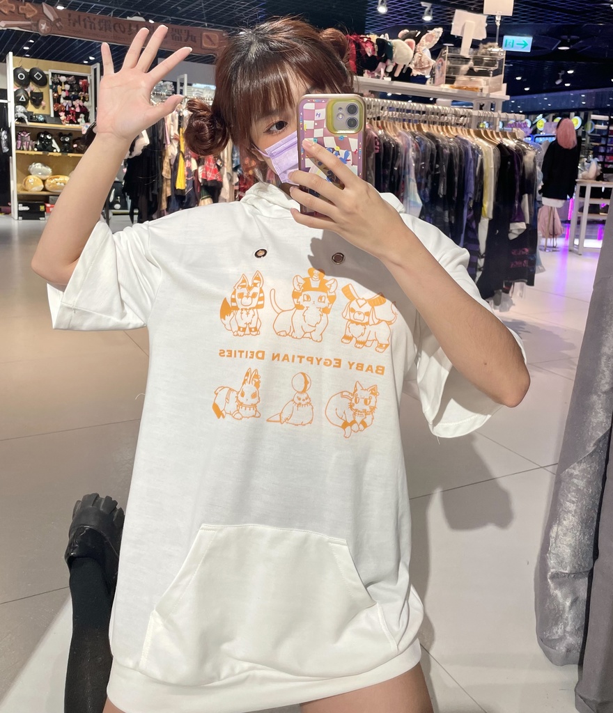 Jillpunk芝麻コラボアニメ 可愛い お宅 ニ次コン エジプト神話ベビー家族チーム 鎖チェーン ゆったり 兎耳 半袖 パーカー オリジナル メンズ レディーズ おしゃれ 男女兼用 ファッション 秋葉系 可愛い 猫系