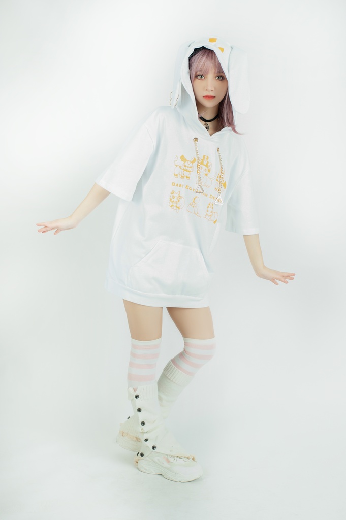 Jillpunk芝麻コラボアニメ 可愛い お宅 ニ次コン エジプト神話ベビー家族チーム 鎖チェーン ゆったり 兎耳 半袖 パーカー オリジナル メンズ レディーズ おしゃれ 男女兼用 ファッション 秋葉系 可愛い 猫系