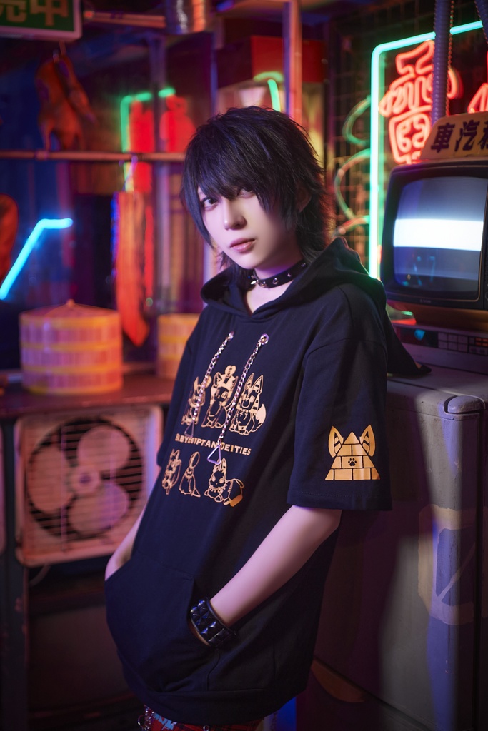 Jillpunk芝麻コラボアニメ 可愛い お宅 ニ次コン エジプト神話ベビー家族チーム 鎖チェーン ゆったり 兎耳 半袖 パーカー オリジナル メンズ レディーズ おしゃれ 男女兼用 ファッション 秋葉系 可愛い 猫系