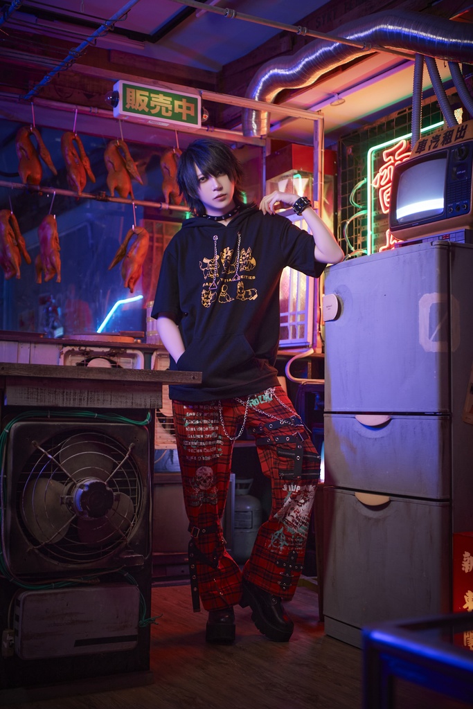 Jillpunk芝麻コラボアニメ 可愛い お宅 ニ次コン エジプト神話ベビー家族チーム 鎖チェーン ゆったり 兎耳 半袖 パーカー オリジナル メンズ レディーズ おしゃれ 男女兼用 ファッション 秋葉系 可愛い 猫系