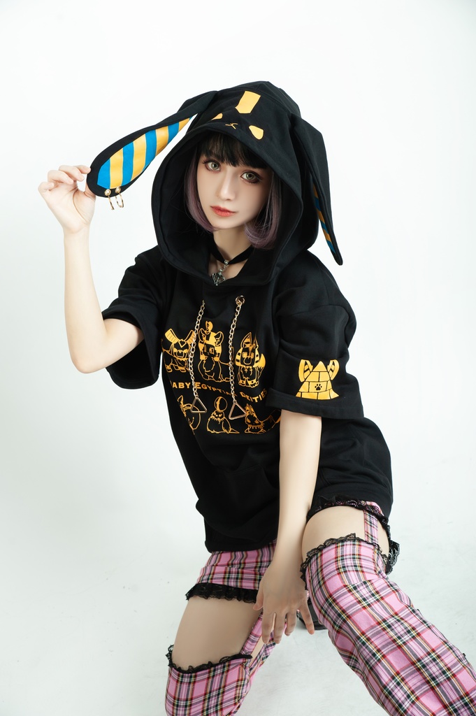 Jillpunk芝麻コラボアニメ 可愛い お宅 ニ次コン エジプト神話ベビー家族チーム 鎖チェーン ゆったり 兎耳 半袖 パーカー オリジナル メンズ レディーズ おしゃれ 男女兼用 ファッション 秋葉系 可愛い 猫系