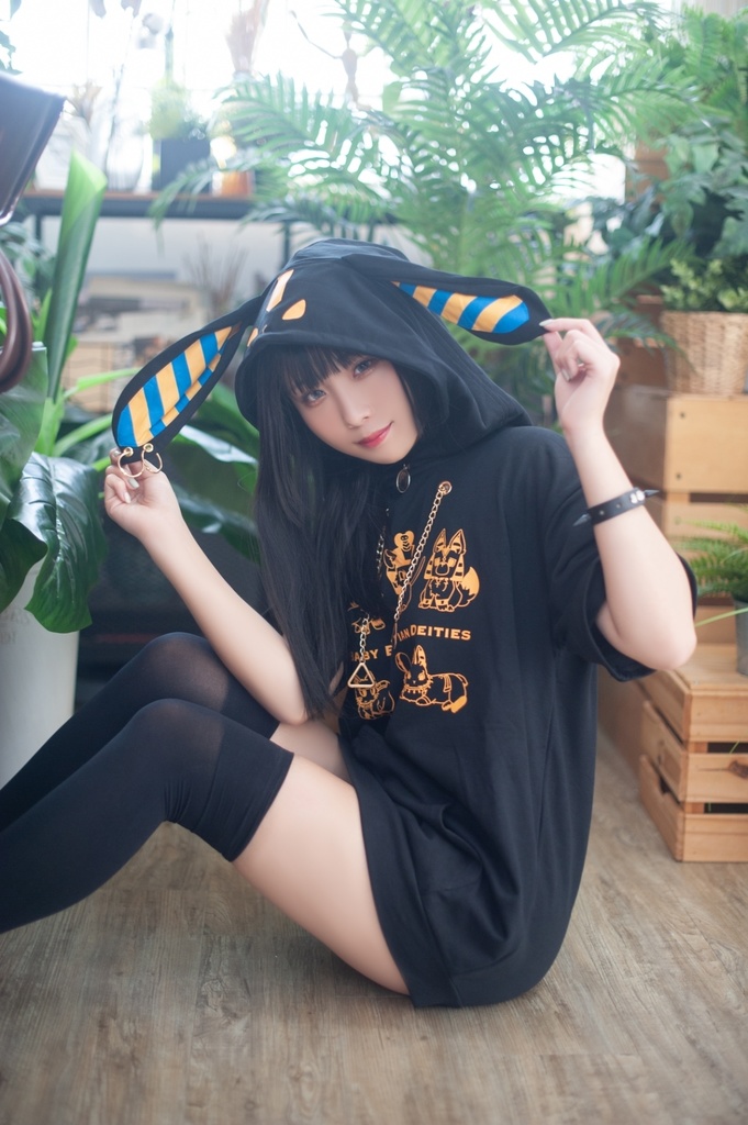 Jillpunk芝麻コラボアニメ 可愛い お宅 ニ次コン エジプト神話ベビー家族チーム 鎖チェーン ゆったり 兎耳 半袖 パーカー オリジナル メンズ レディーズ おしゃれ 男女兼用 ファッション 秋葉系 可愛い 猫系