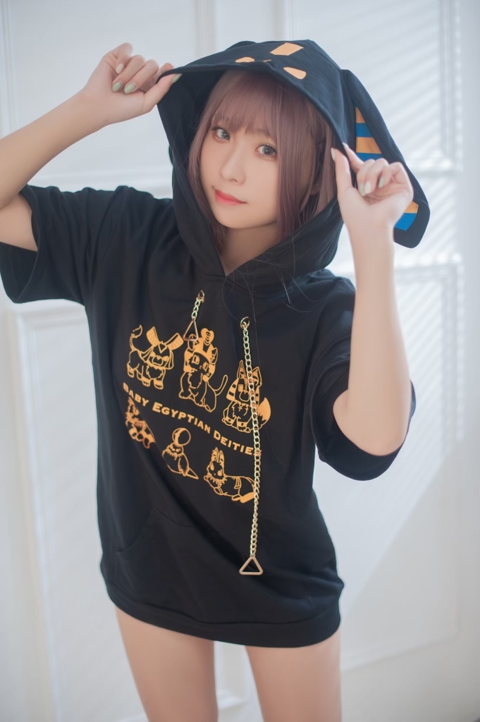 Jillpunk芝麻コラボアニメ 可愛い お宅 ニ次コン エジプト神話ベビー家族チーム 鎖チェーン ゆったり 兎耳 半袖 パーカー オリジナル メンズ レディーズ おしゃれ 男女兼用 ファッション 秋葉系 可愛い 猫系