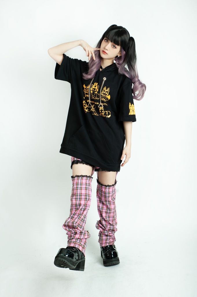 Jillpunk芝麻コラボアニメ 可愛い お宅 ニ次コン エジプト神話ベビー家族チーム 鎖チェーン ゆったり 兎耳 半袖 パーカー オリジナル メンズ レディーズ おしゃれ 男女兼用 ファッション 秋葉系 可愛い 猫系