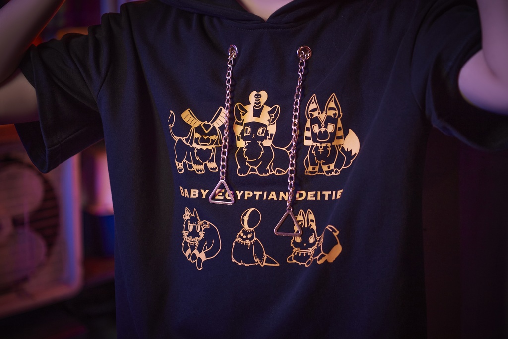 Jillpunk芝麻コラボアニメ 可愛い お宅 ニ次コン エジプト神話ベビー家族チーム 鎖チェーン ゆったり 兎耳 半袖 パーカー オリジナル メンズ レディーズ おしゃれ 男女兼用 ファッション 秋葉系 可愛い 猫系