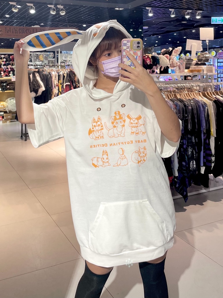 Jillpunk芝麻コラボアニメ 可愛い お宅 ニ次コン エジプト神話ベビー家族チーム 鎖チェーン ゆったり 兎耳 半袖 パーカー オリジナル メンズ レディーズ おしゃれ 男女兼用 ファッション 秋葉系 可愛い 猫系