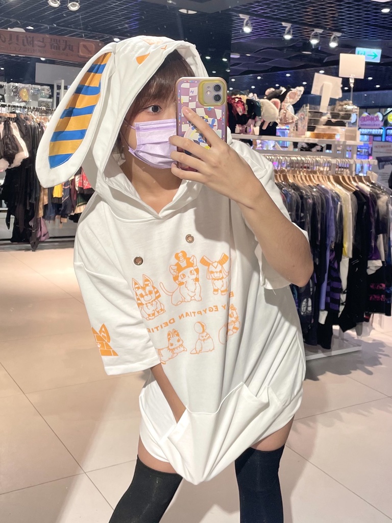 Jillpunk芝麻コラボアニメ 可愛い お宅 ニ次コン エジプト神話ベビー家族チーム 鎖チェーン ゆったり 兎耳 半袖 パーカー オリジナル メンズ レディーズ おしゃれ 男女兼用 ファッション 秋葉系 可愛い 猫系