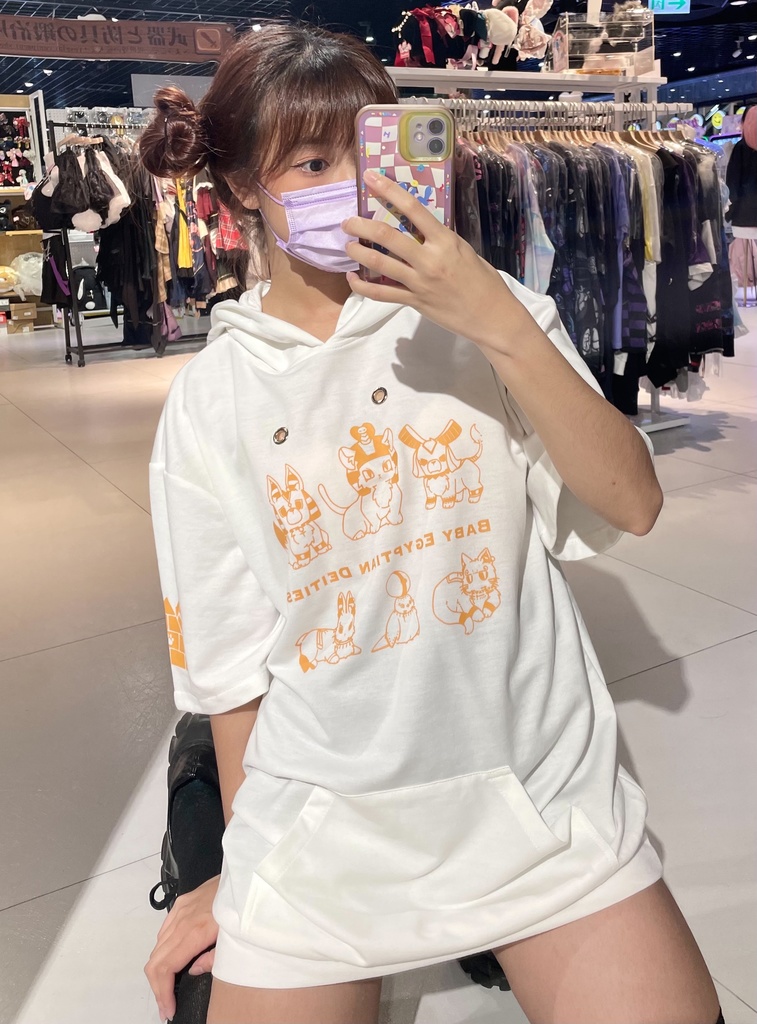 Jillpunk芝麻コラボアニメ 可愛い お宅 ニ次コン エジプト神話ベビー家族チーム 鎖チェーン ゆったり 兎耳 半袖 パーカー オリジナル メンズ レディーズ おしゃれ 男女兼用 ファッション 秋葉系 可愛い 猫系