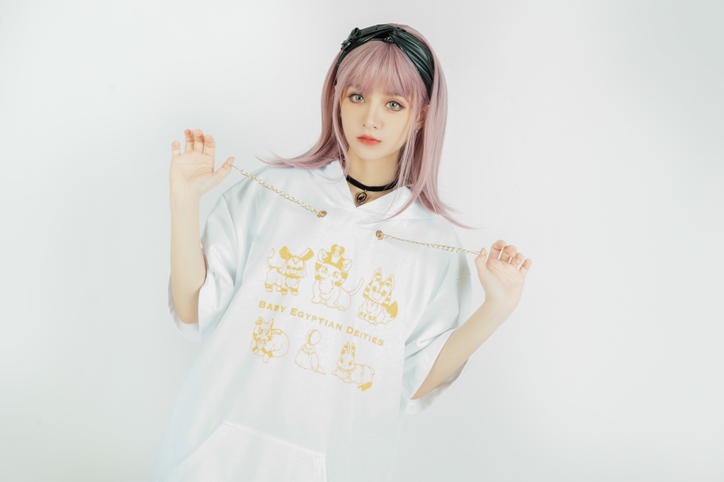 Jillpunk芝麻コラボアニメ 可愛い お宅 ニ次コン エジプト神話ベビー家族チーム 鎖チェーン ゆったり 兎耳 半袖 パーカー オリジナル メンズ レディーズ おしゃれ 男女兼用 ファッション 秋葉系 可愛い 猫系