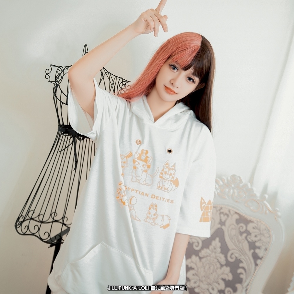 Jillpunk芝麻コラボアニメ 可愛い お宅 ニ次コン エジプト神話ベビー家族チーム 鎖チェーン ゆったり 兎耳 半袖 パーカー オリジナル メンズ レディーズ おしゃれ 男女兼用 ファッション 秋葉系 可愛い 猫系