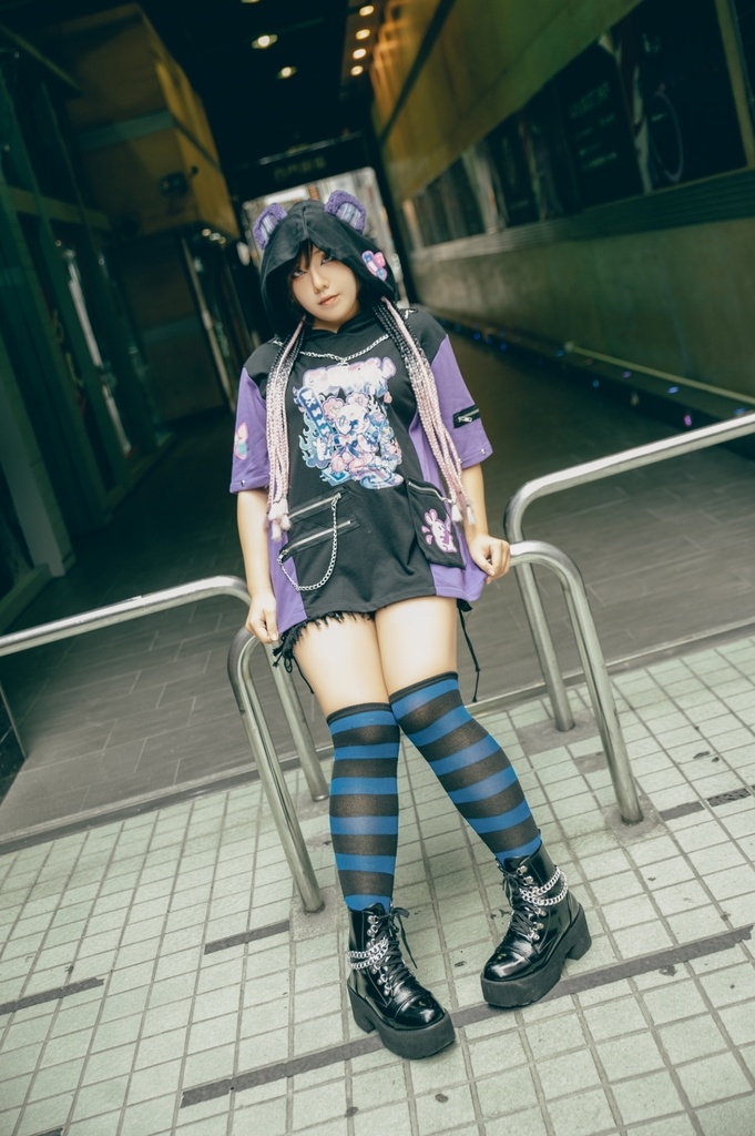 Jillpunk 地雷系 病みかわ 台湾刺青師喃喃コラボ 悪魔の恋人 反対色 熊耳 ゆったり 鎖チェーン付き 半袖 パーカーオリジナル 可愛い おしゃれ ファッション秋葉系萌え ロリータ