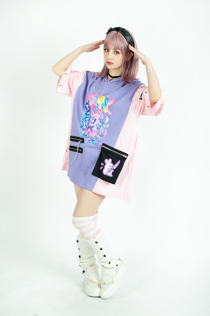 Jillpunk 地雷系 病みかわ 台湾刺青師喃喃コラボ 悪魔の恋人 反対色 熊耳 ゆったり 鎖チェーン付き 半袖 パーカーオリジナル 可愛い おしゃれ ファッション秋葉系萌え ロリータ