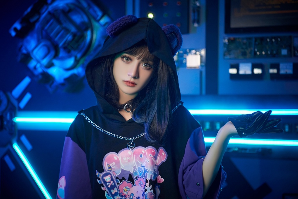 Jillpunk 地雷系 病みかわ 台湾刺青師喃喃コラボ 悪魔の恋人 反対色 熊耳 ゆったり 鎖チェーン付き 半袖 パーカーオリジナル 可愛い おしゃれ ファッション秋葉系萌え ロリータ