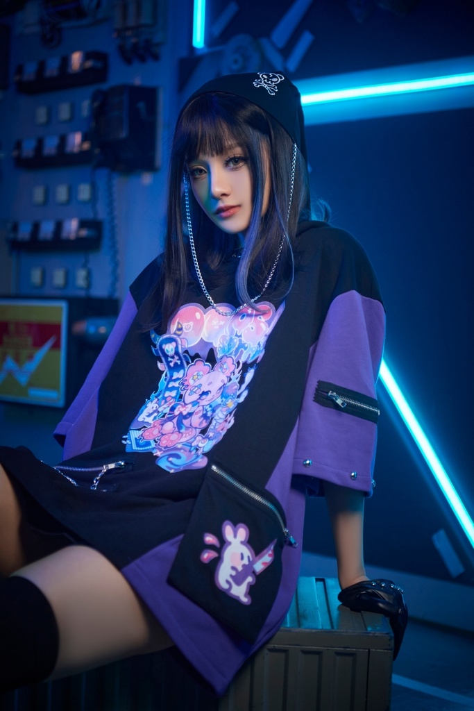 Jillpunk 地雷系 病みかわ 台湾刺青師喃喃コラボ 悪魔の恋人 反対色 熊耳 ゆったり 鎖チェーン付き 半袖 パーカーオリジナル 可愛い おしゃれ ファッション秋葉系萌え ロリータ