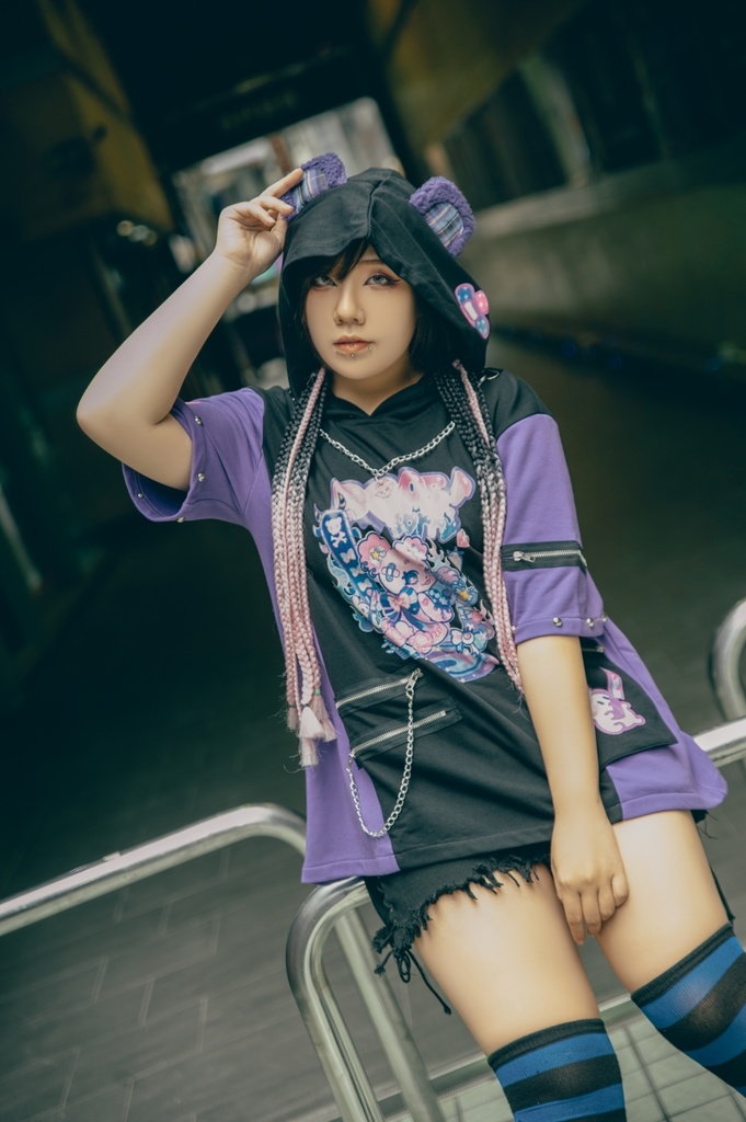 Jillpunk 地雷系 病みかわ 台湾刺青師喃喃コラボ 悪魔の恋人 反対色 熊耳 ゆったり 鎖チェーン付き 半袖 パーカーオリジナル 可愛い おしゃれ ファッション秋葉系萌え ロリータ