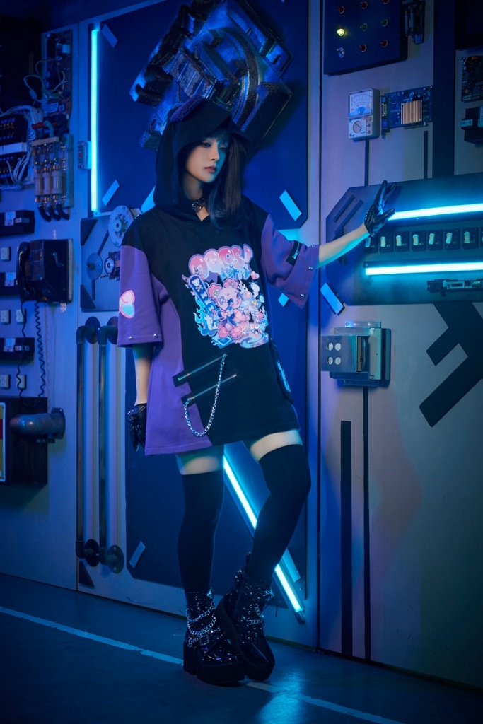 Jillpunk 地雷系 病みかわ 台湾刺青師喃喃コラボ 悪魔の恋人 反対色 熊耳 ゆったり 鎖チェーン付き 半袖 パーカーオリジナル 可愛い おしゃれ ファッション秋葉系萌え ロリータ